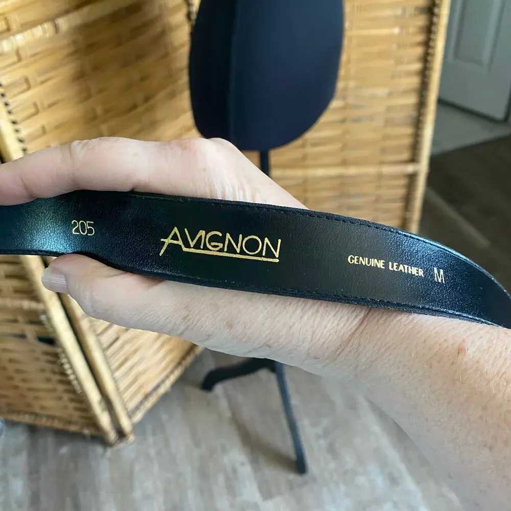 Avignon Gold Metallic Diamond Pattern Leather Belt Medium with Gold Buckle Med
